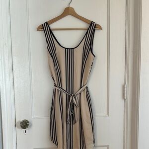 Elegant Black and Cream Striped Dress